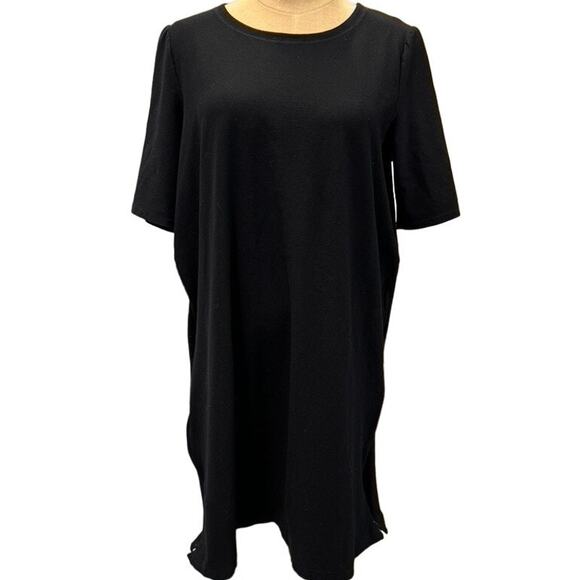 "Eileen Fisher" Black Stretch Dress, Double Zippers Down Both Sides, Tunic, L, - Picture 1 of 11